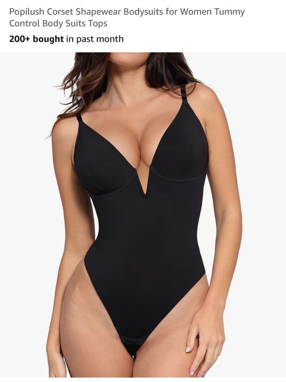 Popilush Black V-Plunge One-Piece Swimsuit with Tummy Control